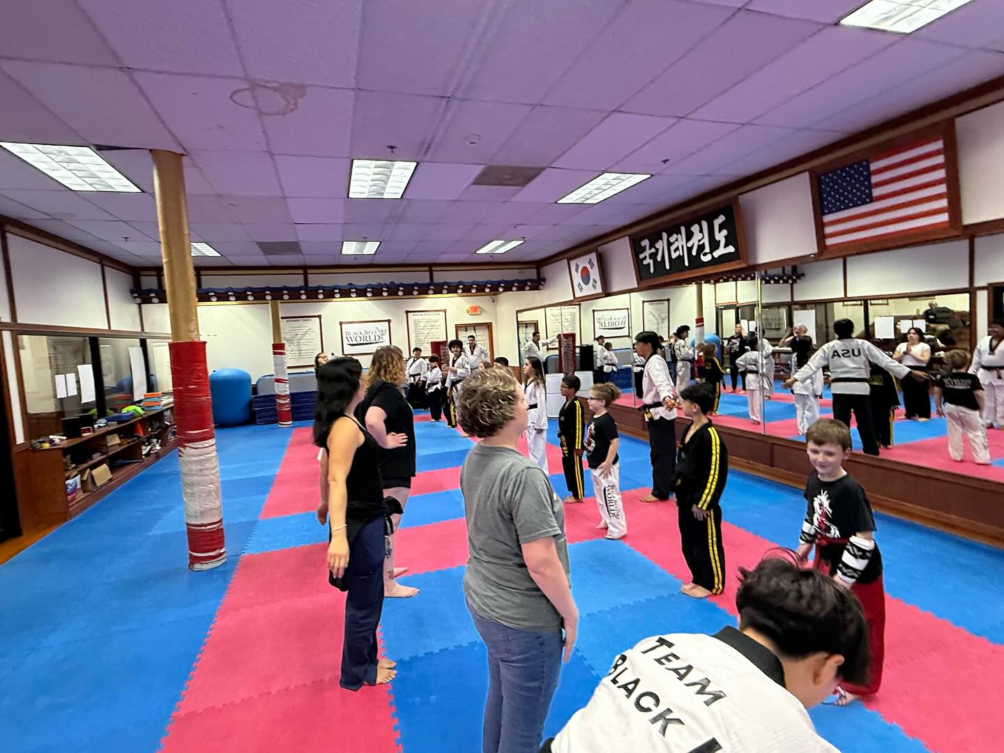 Family members supporting each other during training